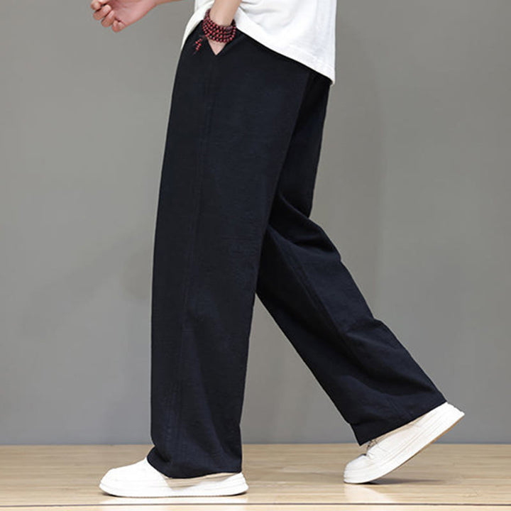 Pantalones rectos de lino y algodón de verano para hombre con bolsillos de Buddha Stones - image 36