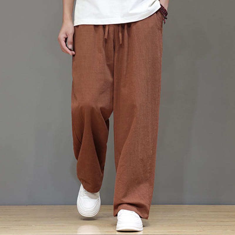 Pantalones rectos de lino y algodón de verano para hombre con bolsillos de Buddha Stones - image 44