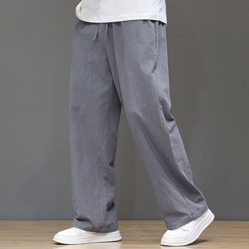 Pantalones rectos de lino y algodón de verano para hombre con bolsillos de Buddha Stones - Gris - US/UK/AU46, EU56 (5XL) - image 19