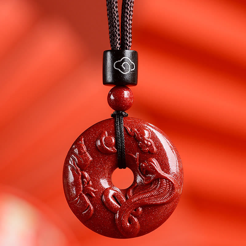 Colgante con hebilla de paz y calma con Buddha Stones y cinabrio del zodíaco chino - Serpiente - Pequeño 28*8 mm - image 0