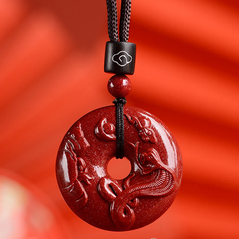 Colgante con hebilla de paz y calma con Buddha Stones y cinabrio del zodíaco chino - Serpiente - Mediano 32*9 mm - image 1