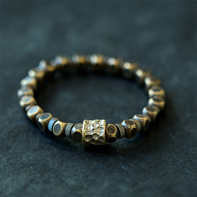 Pulsera de equilibrio con patrón de meteorito de cobre y Buddha Stones