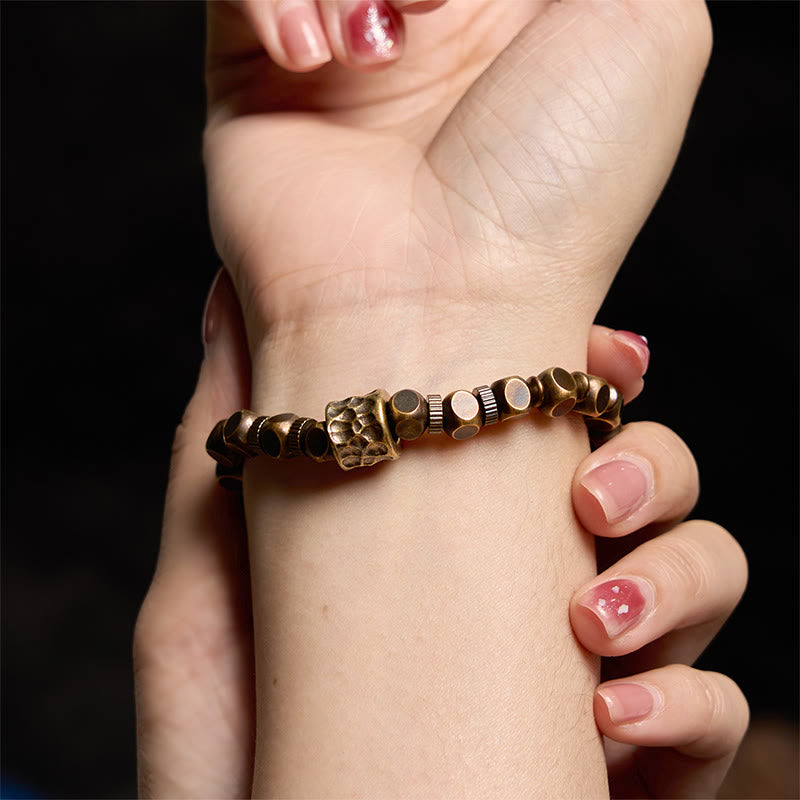 Pulsera de equilibrio con patrón de meteorito de cobre y Buddha Stones