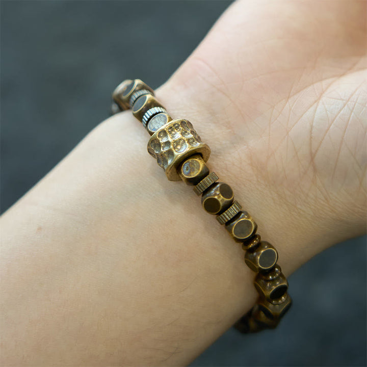 Pulsera de equilibrio con patrón de meteorito de cobre y Buddha Stones