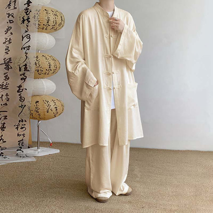 Conjunto de 2 Buddha Stones y pantalones de manga larga con botones de rana para hombre, de algodón, para meditación y zen - Trigo - US/UK/AU46, EU56 (5XL) - image 0