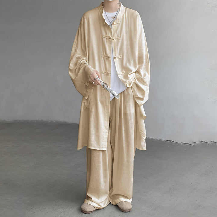 Conjunto de 2 Buddha Stones y pantalones de manga larga con botones de rana para hombre, de algodón, para meditación y zen - image 1