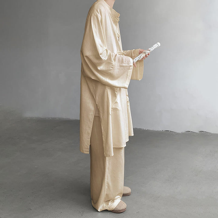 Conjunto de 2 Buddha Stones y pantalones de manga larga con botones de rana para hombre, de algodón, para meditación y zen - image 2