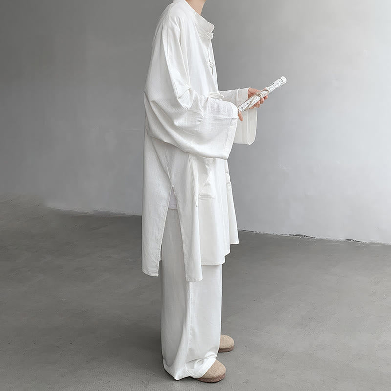Conjunto de 2 Buddha Stones y pantalones de manga larga con botones de rana para hombre, de algodón, para meditación y zen - image 5