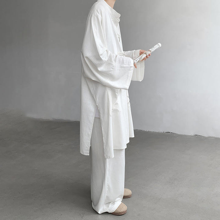 Conjunto de 2 Buddha Stones y pantalones de manga larga con botones de rana para hombre, de algodón, para meditación y zen - image 5