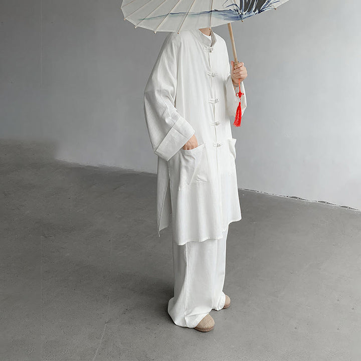 Conjunto de 2 Buddha Stones y pantalones de manga larga con botones de rana para hombre, de algodón, para meditación y zen - image 7