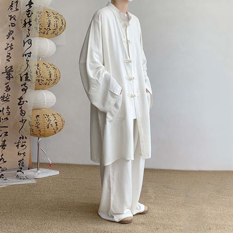 Conjunto de 2 Buddha Stones y pantalones de manga larga con botones de rana para hombre, de algodón, para meditación y zen - image 4
