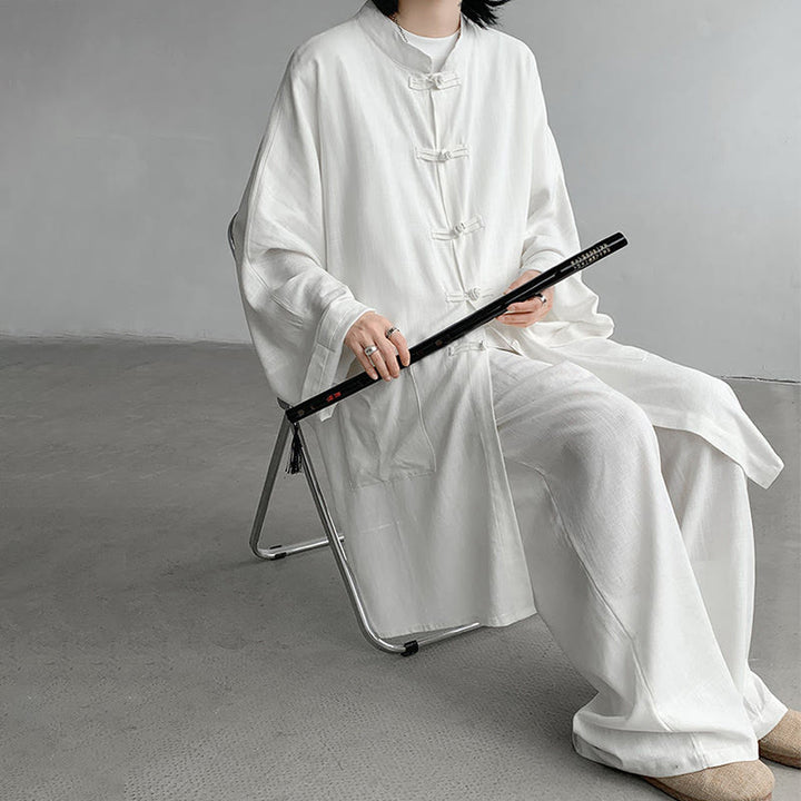 Conjunto de 2 Buddha Stones y pantalones de manga larga con botones de rana para hombre, de algodón, para meditación y zen - image 8