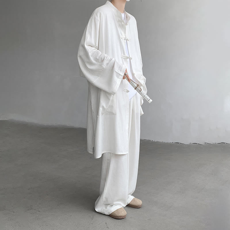 Conjunto de 2 Buddha Stones y pantalones de manga larga con botones de rana para hombre, de algodón, para meditación y zen - image 6