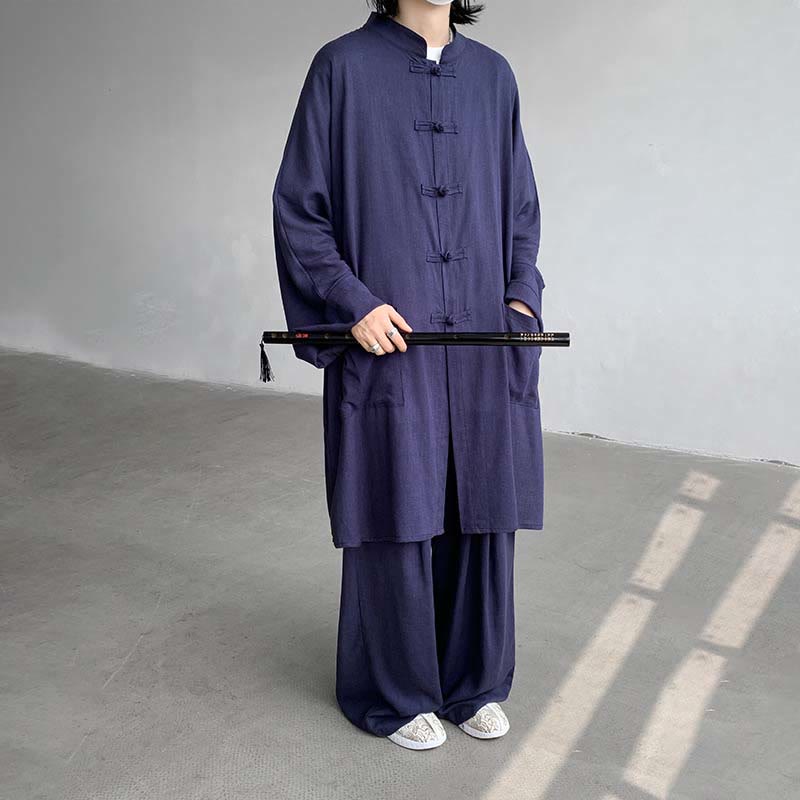 Conjunto de 2 Buddha Stones y pantalones de manga larga con botones de rana para hombre, de algodón, para meditación y zen - Azul acero - US/UK/AU46, EU56 (5XL) - image 10
