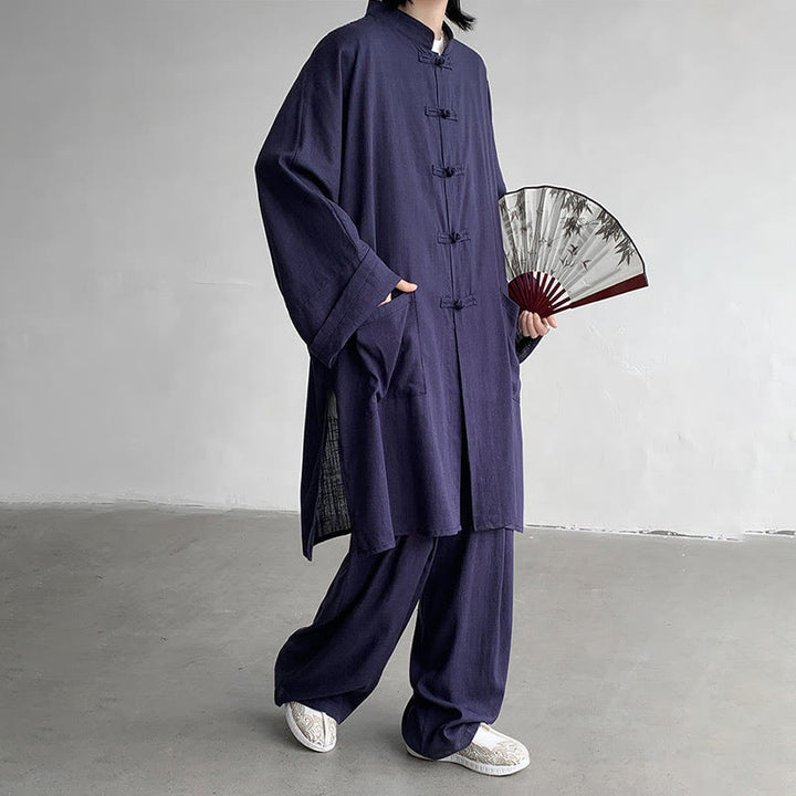 Conjunto de 2 Buddha Stones y pantalones de manga larga con botones de rana para hombre, de algodón, para meditación y zen - image 12