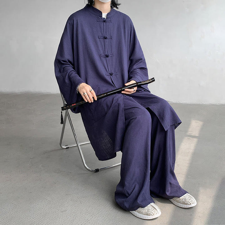 Conjunto de 2 Buddha Stones y pantalones de manga larga con botones de rana para hombre, de algodón, para meditación y zen - image 14