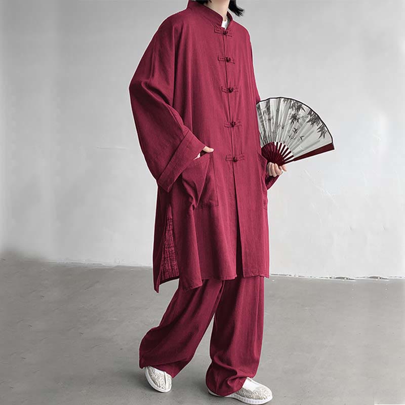 Conjunto de 2 Buddha Stones y pantalones de manga larga con botones de rana para hombre, de algodón, para meditación y zen - Ladrillo refractario - US/UK/AU46, EU56 (5XL) - image 17