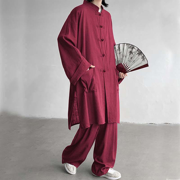 Conjunto de 2 Buddha Stones y pantalones de manga larga con botones de rana para hombre, de algodón, para meditación y zen - Ladrillo refractario - US/UK/AU46, EU56 (5XL) - image 17