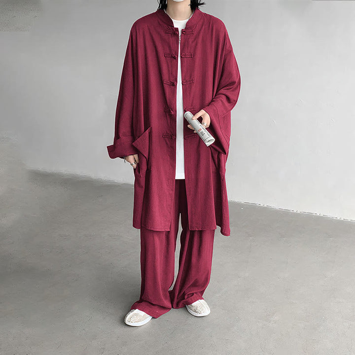 Conjunto de 2 Buddha Stones y pantalones de manga larga con botones de rana para hombre, de algodón, para meditación y zen - image 19