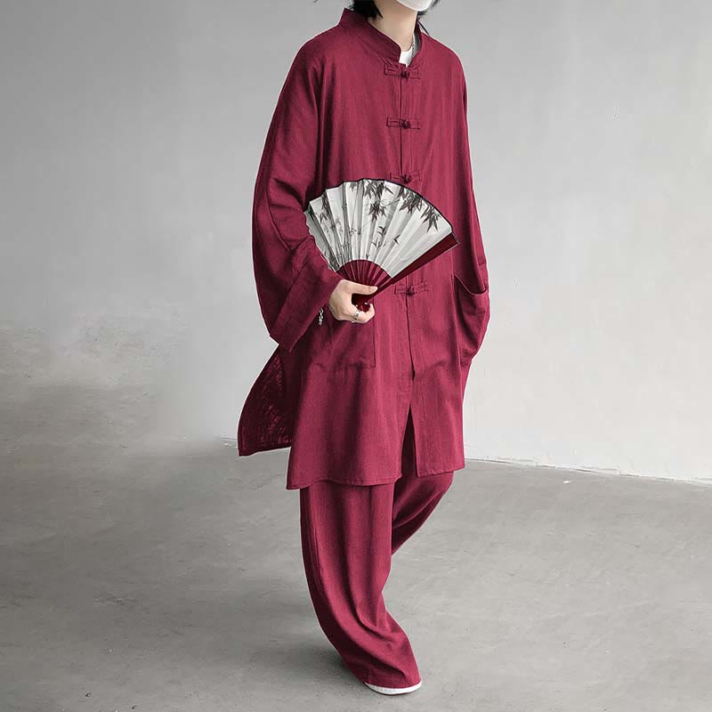 Conjunto de 2 Buddha Stones y pantalones de manga larga con botones de rana para hombre, de algodón, para meditación y zen - image 18
