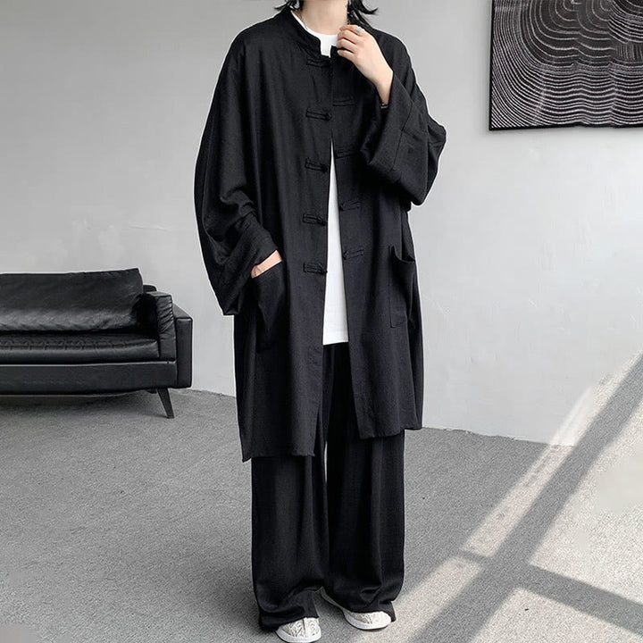 Conjunto de 2 Buddha Stones y pantalones de manga larga con botones de rana para hombre, de algodón, para meditación y zen - Negro - US/UK/AU46, EU56 (5XL) - image 20