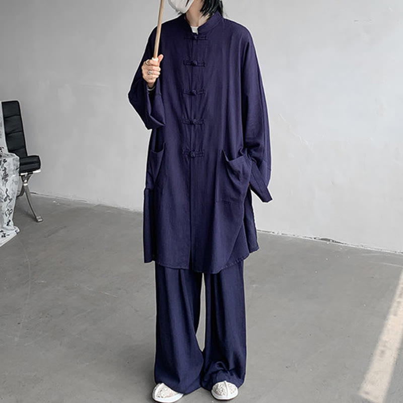 Conjunto de 2 Buddha Stones y pantalones de manga larga con botones de rana para hombre, de algodón, para meditación y zen - image 13