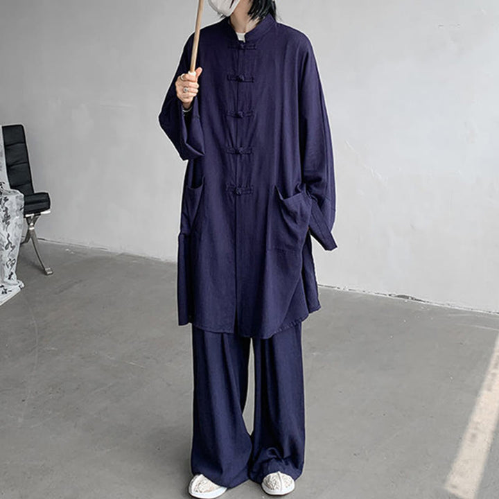 Conjunto de 2 Buddha Stones y pantalones de manga larga con botones de rana para hombre, de algodón, para meditación y zen - image 13