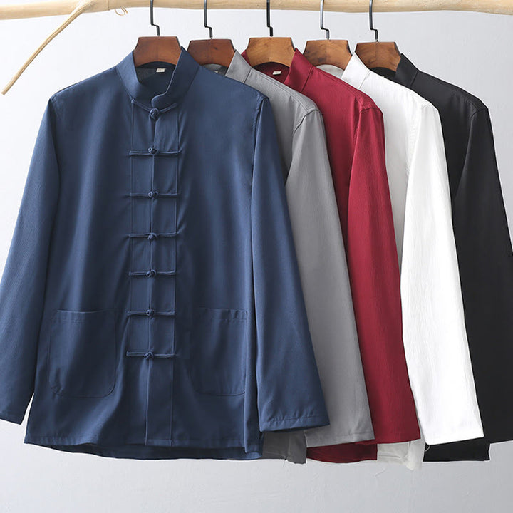 Conjunto de 2 piezas de camisa y pantalones de manga larga con botones de rana y traje tradicional de Tang con Buddha Stones para hombre - image 1