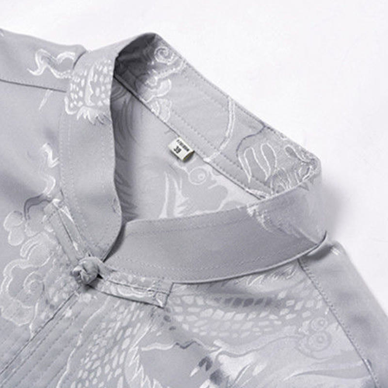 Conjunto de 2 piezas de camisa y pantalones de manga larga con botones de rana y dragón para hombre con Buddha Stones