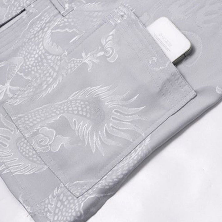 Conjunto de 2 piezas de camisa y pantalones de manga larga con botones de rana y dragón para hombre con Buddha Stones