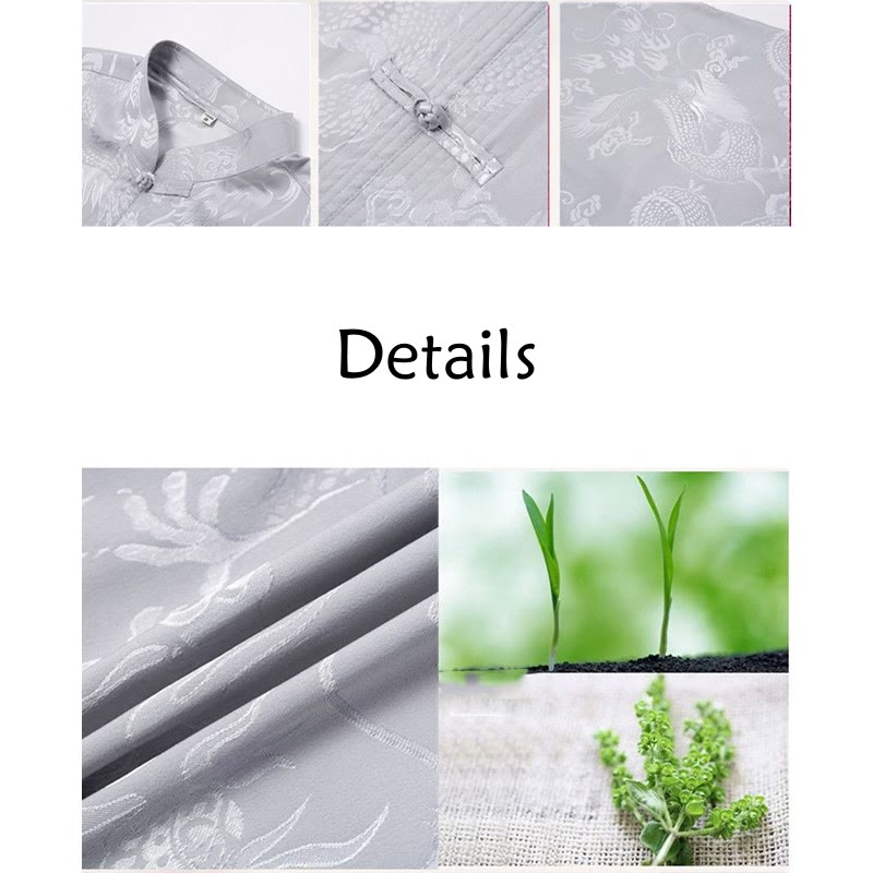 Conjunto de 2 piezas de camisa y pantalones de manga larga con botones de rana y dragón para hombre con Buddha Stones - image 15