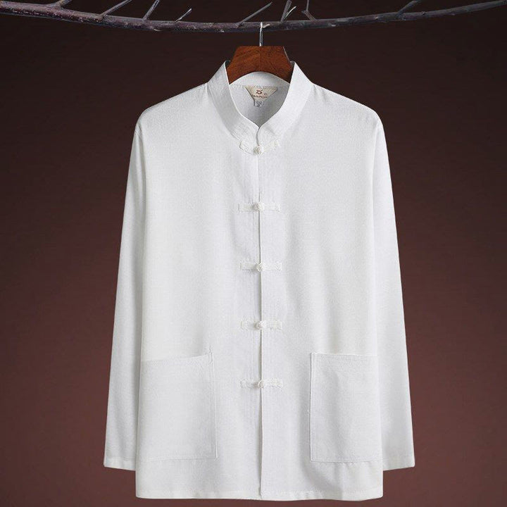 Conjunto de 2 piezas de traje Tang con botones de rana y camisa de manga larga para hombre, color liso, con Buddha Stones - image 20