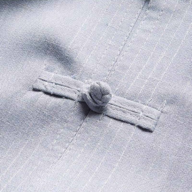 Conjunto de 2 piezas de traje Tang con botones de rana y camisa de manga larga para hombre, color liso, con Buddha Stones - image 8