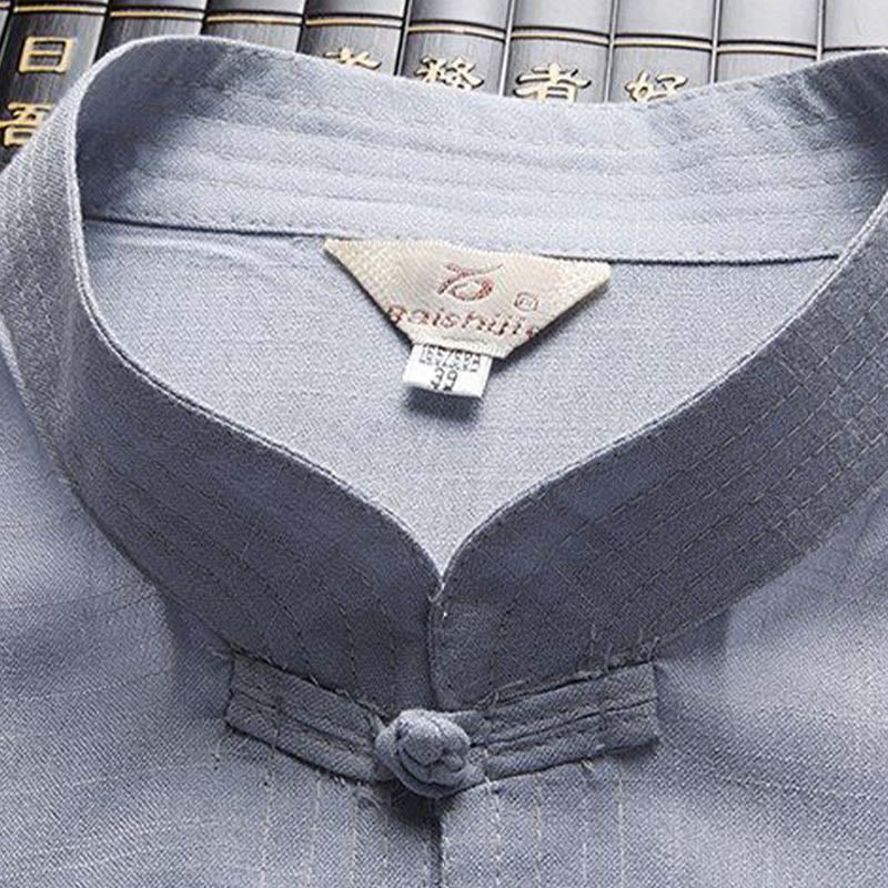 Conjunto de 2 piezas de traje Tang con botones de rana y camisa de manga larga para hombre, color liso, con Buddha Stones - image 6