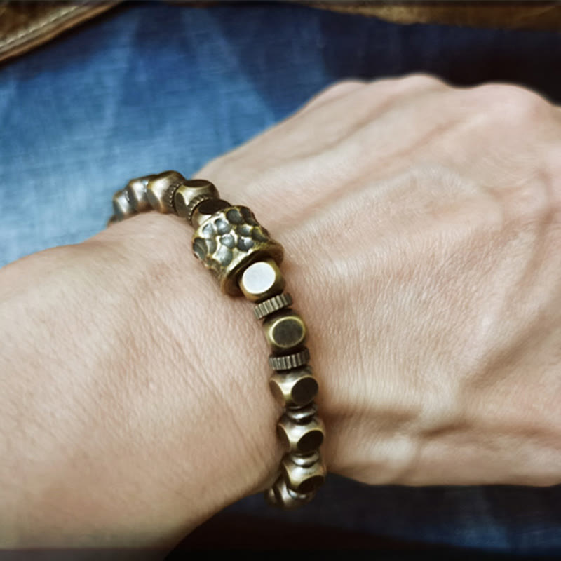 Pulsera de equilibrio con patrón de meteorito de cobre y Buddha Stones