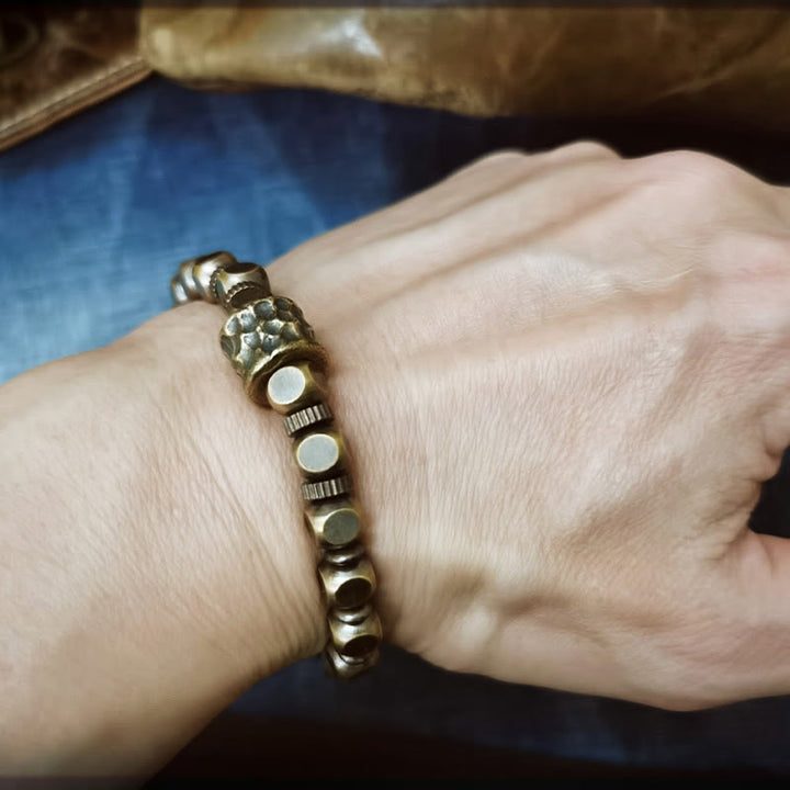 Pulsera de equilibrio con patrón de meteorito de cobre y Buddha Stones