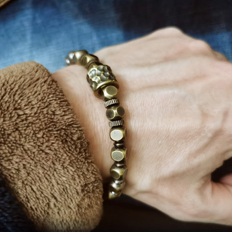 Pulsera de equilibrio con patrón de meteorito de cobre y Buddha Stones
