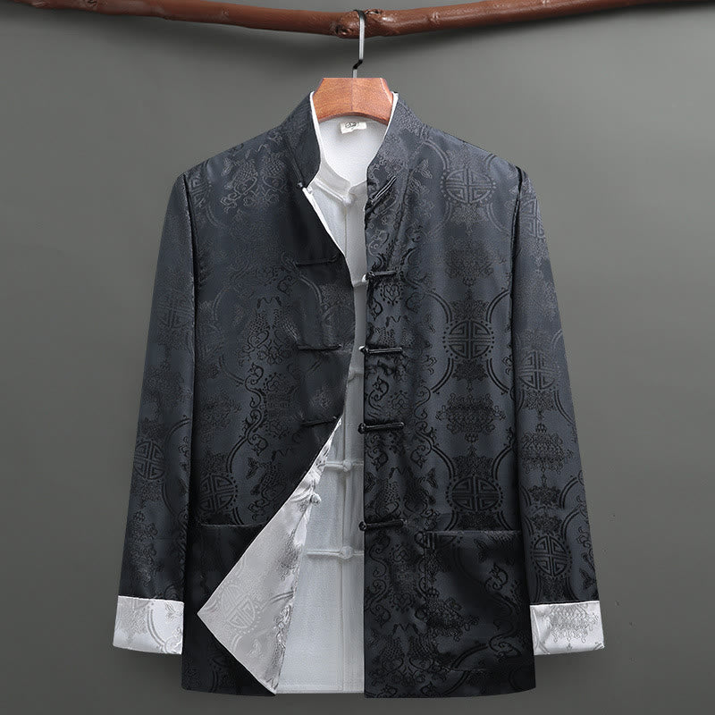 Traje Tang con Buddha Stones para hombre con estampado de peces koi y manga larga, chaqueta y camisa con bolsillos - Gris - US/UK/AU42, EU52 (3XL) - image 11