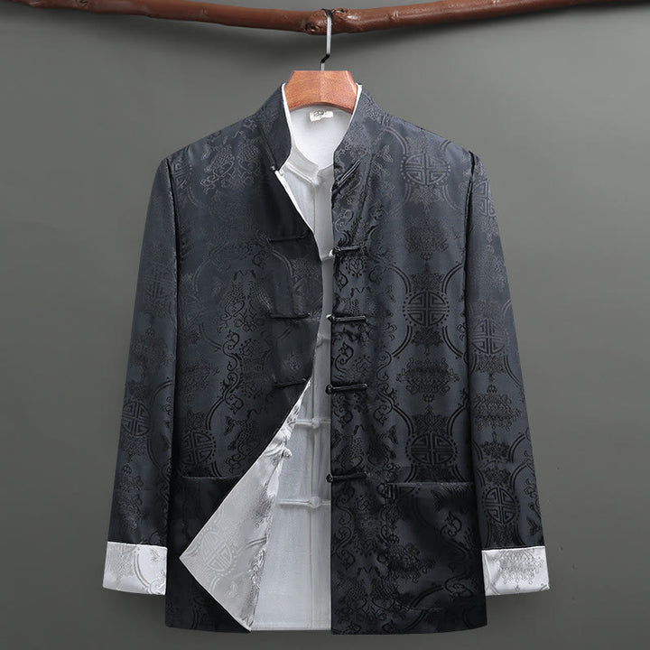 Traje Tang con Buddha Stones para hombre con estampado de peces koi y manga larga, chaqueta y camisa con bolsillos - Gris - US/UK/AU42, EU52 (3XL) - image 11