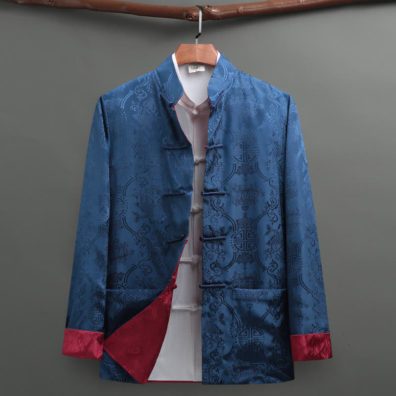 Traje Tang con Buddha Stones para hombre con estampado de peces koi y manga larga, chaqueta y camisa con bolsillos - Azul aciano - US/UK/AU42, EU52 (3XL) - image 12