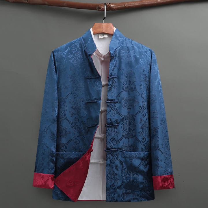 Traje Tang con Buddha Stones para hombre con estampado de peces koi y manga larga, chaqueta y camisa con bolsillos - Azul aciano - US/UK/AU42, EU52 (3XL) - image 12