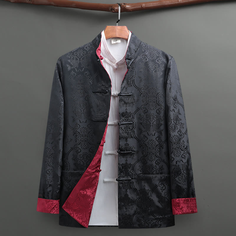 Camisa de manga larga con bolsillos y botones de rana para hombre de Buddha Stones Tang Suit, con estampado de peces koi. - Gris oscuro - US/UK/AU42, EU52 (3XL) - image 12
