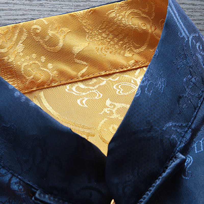 Traje Tang con Buddha Stones para hombre con estampado de peces koi y manga larga, chaqueta y camisa con bolsillos - image 4