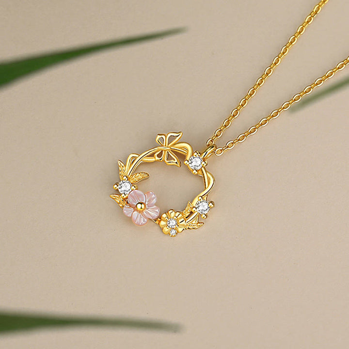 Collar con colgante de plata de ley 925 con Buddha Stones, circonita cúbica, mariposa, flor de durazno y bendición - image 2