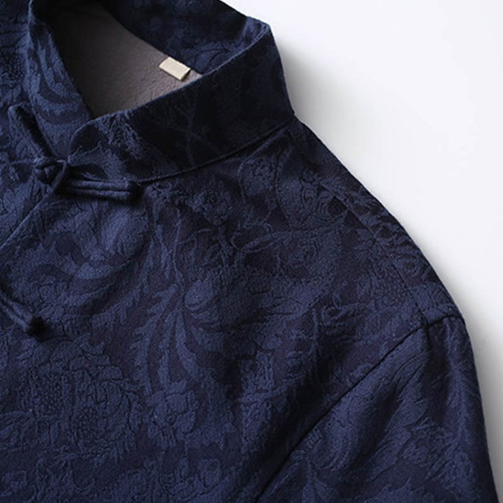 Conjunto de 2 Buddha Stones de traje Tang para hombre con diseño de enredadera de jacquard y botones de rana de algodón, camisa de manga larga y pantalones - image 2