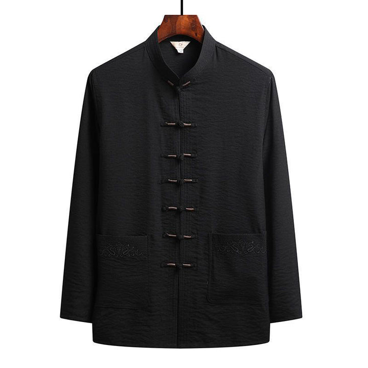 Conjunto de 2 piezas de camisa y pantalones de manga larga con botones de rana para hombre con traje Tang sencillo y Buddha Stones