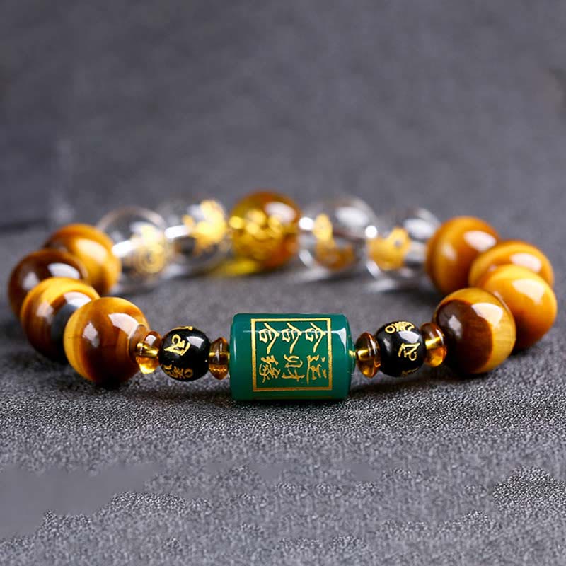 Pulsera de coraje con ojo de tigre del zodíaco chino y Buddha Stones