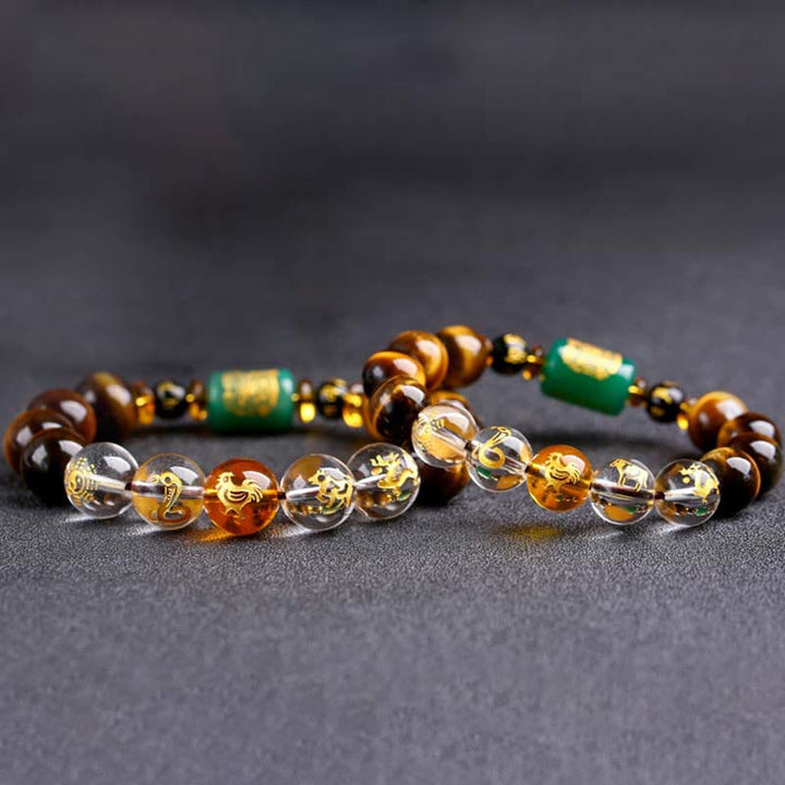 Pulsera de coraje con ojo de tigre del zodíaco chino y Buddha Stones