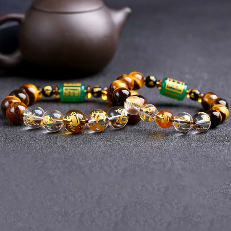 Pulsera de coraje con ojo de tigre del zodíaco chino y Buddha Stones