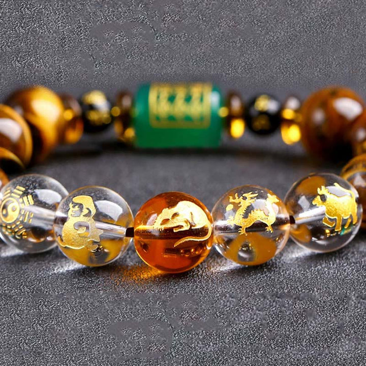 Pulsera de coraje con ojo de tigre del zodíaco chino y Buddha Stones